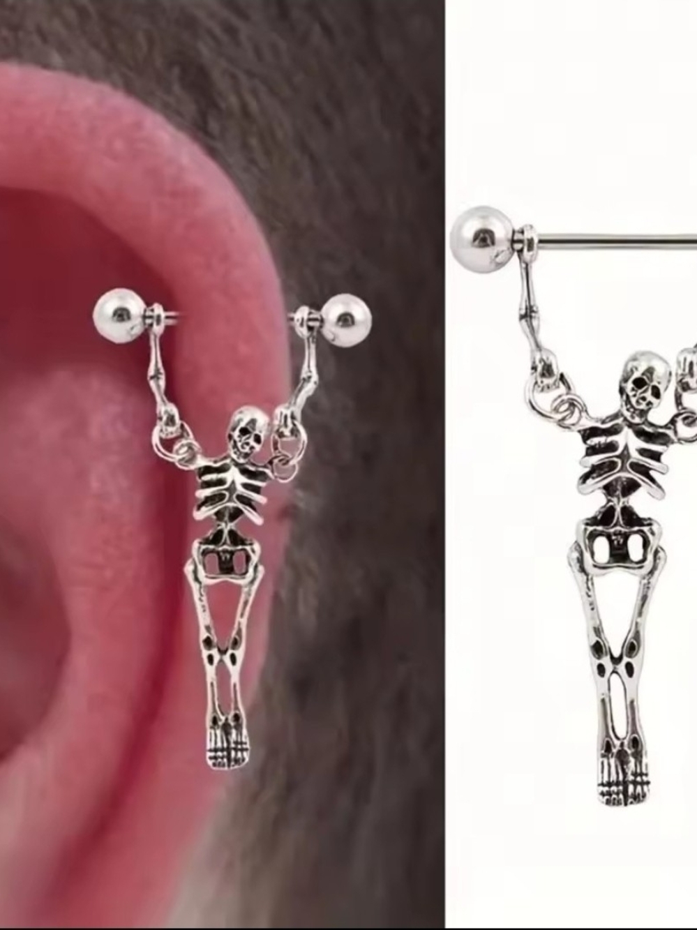 Sterling Silver Skeleton Dangle Ear Cuff - Men Accessories